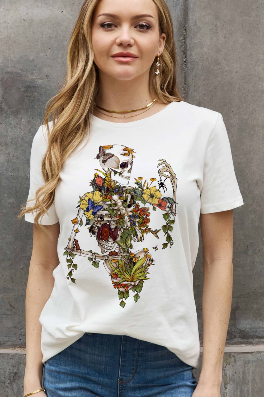 Floral Skeleton Graphic Cotton T-shirt