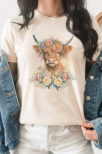 Floral Garden Baby Highland Cow Graphic Tee