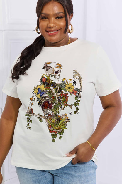 Floral Skeleton Graphic Cotton T-shirt