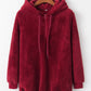 Full Size Quarter-Zip Drawstring Teddy Hoodie