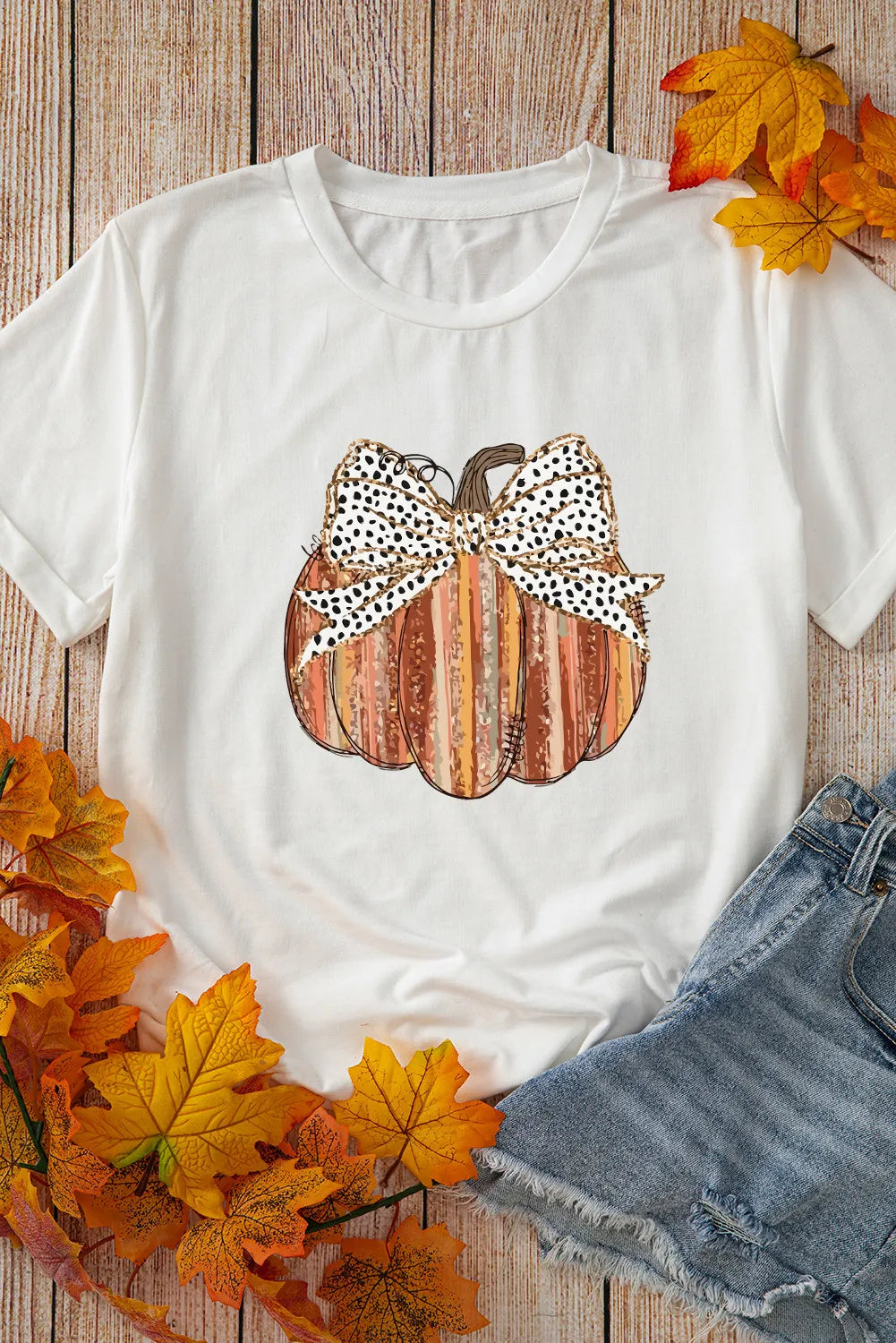 Pumpkin Round Neck Short Sleeve T-Shirt