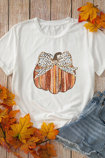 Pumpkin Round Neck Short Sleeve T-Shirt