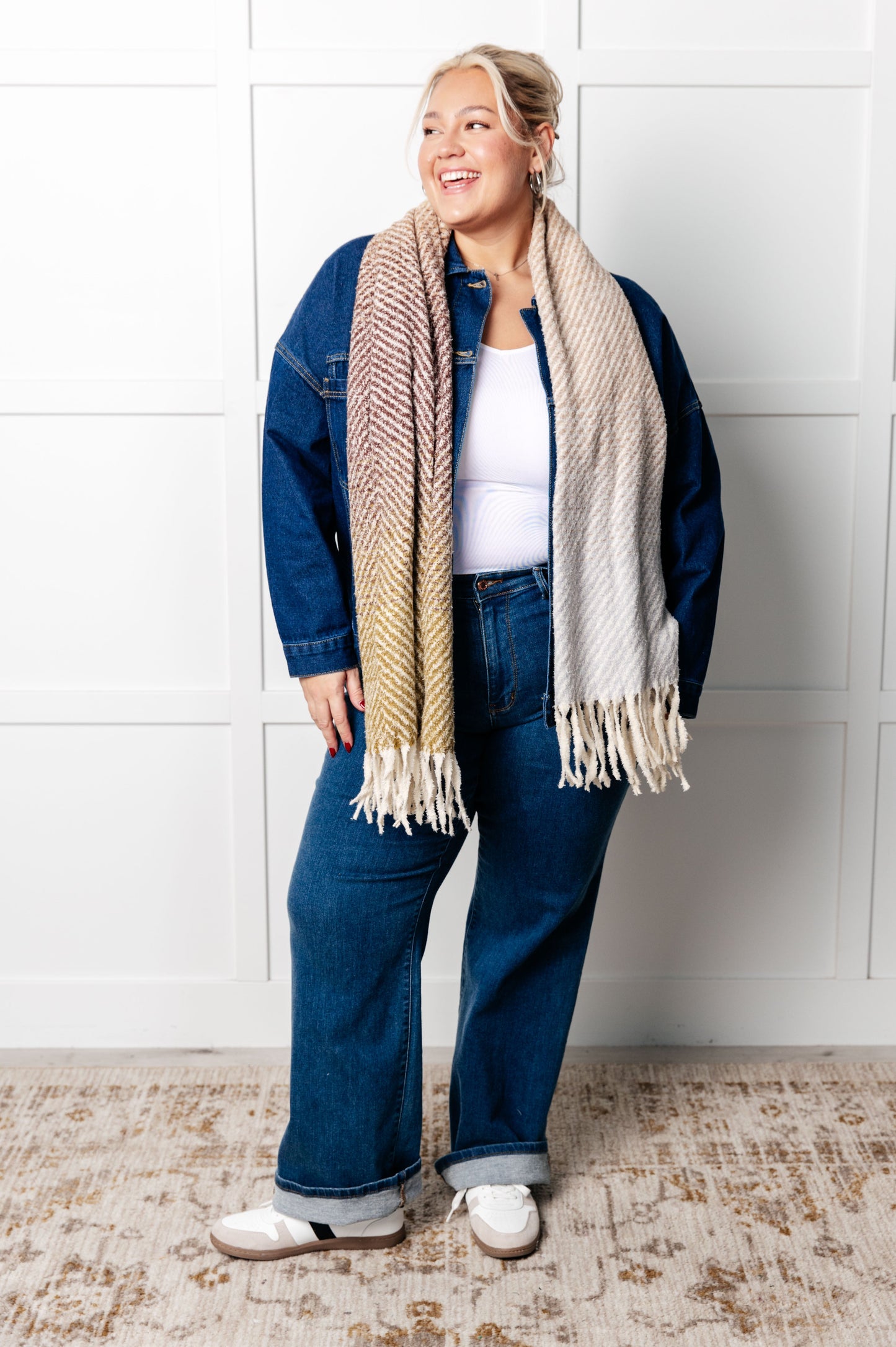 Cold Front Fringe Scarf in Blue and Green