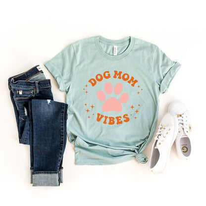 Dog Mom Vibes Colorful Short Sleeve Graphic Tee