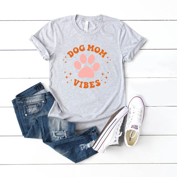 Dog Mom Vibes Colorful Short Sleeve Graphic Tee