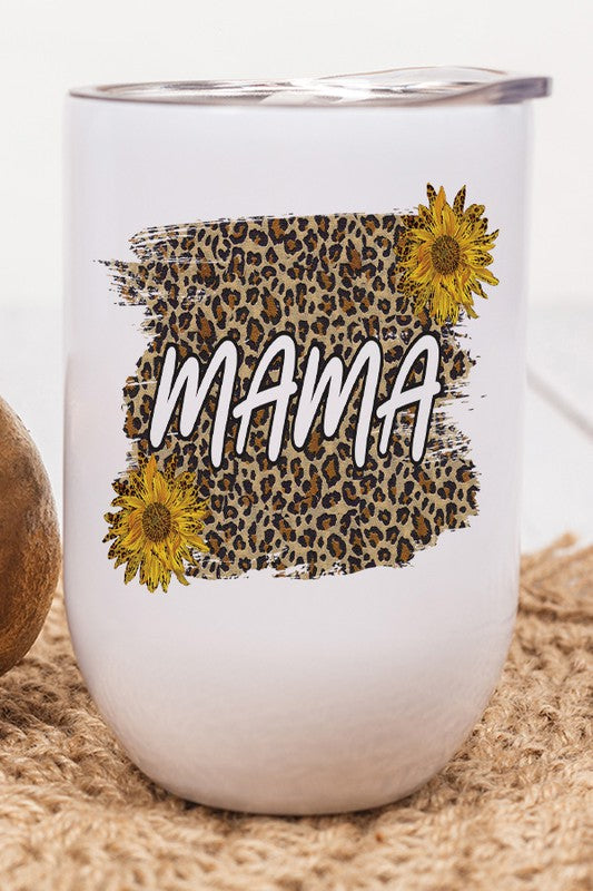 Mama Leopard Block Sunflower Wine Tumbler