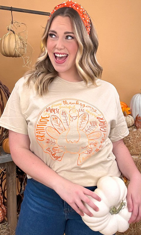 Sketch Turkey Thanksgiving Graphic T-Shirt