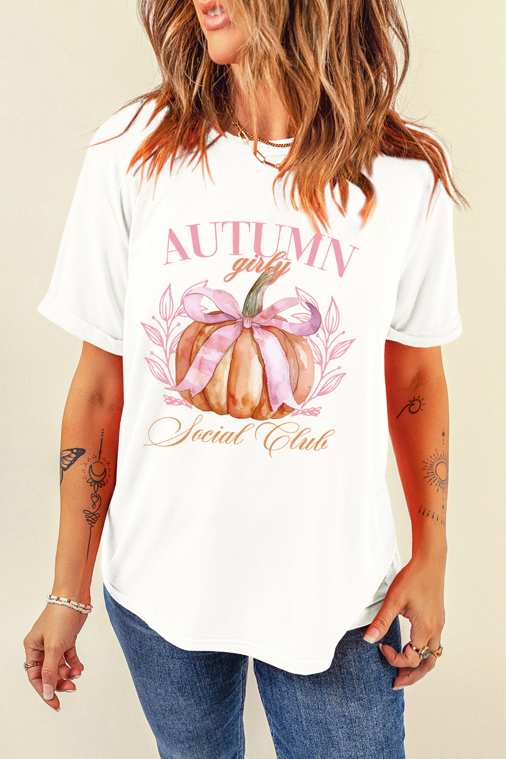 Pink Ribbon Pumpkin Graphic Short Sleeve T-Shirt