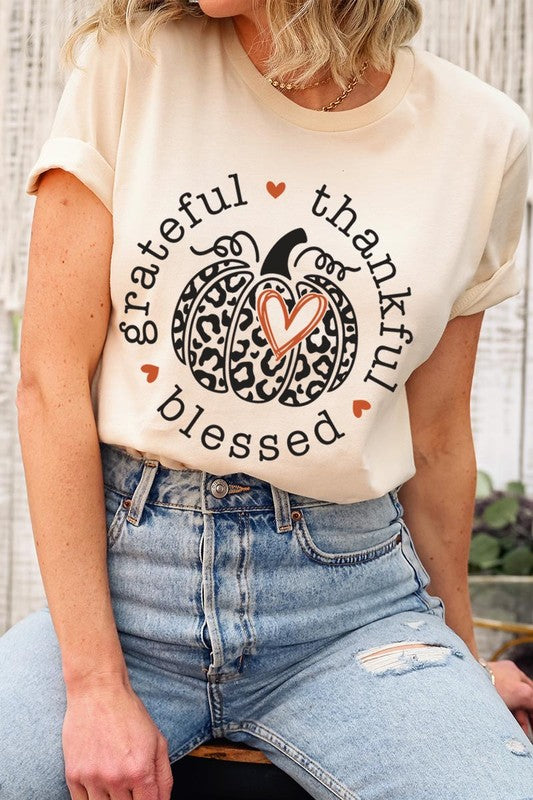 Leopard Print Grateful Thankful Blessed T-Shirt