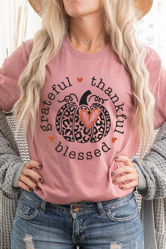 Leopard Print Grateful Thankful Blessed T-Shirt