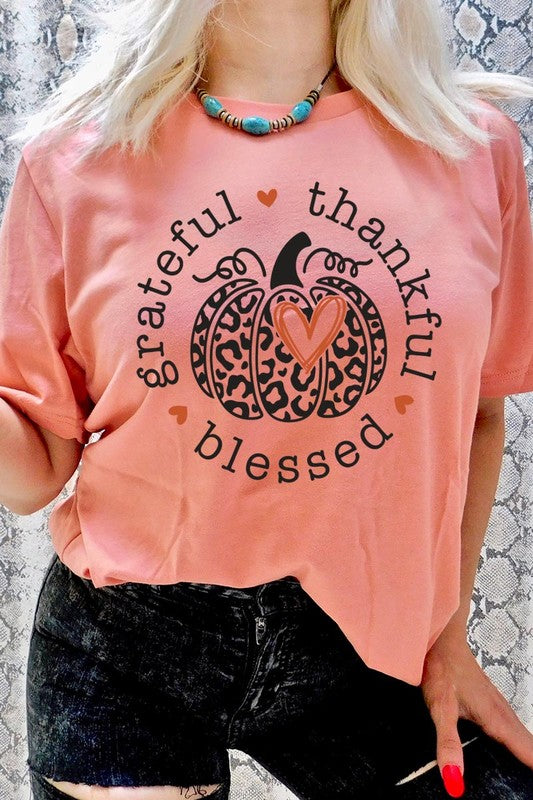 Leopard Print Grateful Thankful Blessed T-Shirt