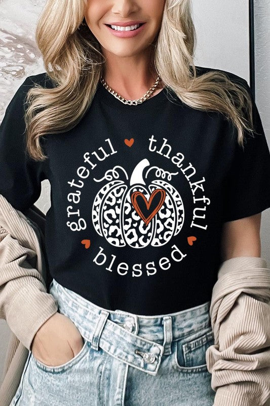 Leopard Print Grateful Thankful Blessed T-Shirt