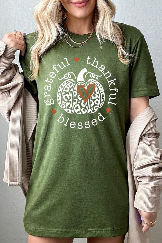 Leopard Print Grateful Thankful Blessed T-Shirt