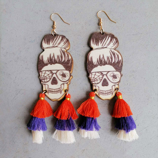 Spider Skeleton Lady Tassel Dangle Earrings