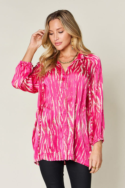 Full Size Printed Button Up Long Sleeve Shirt