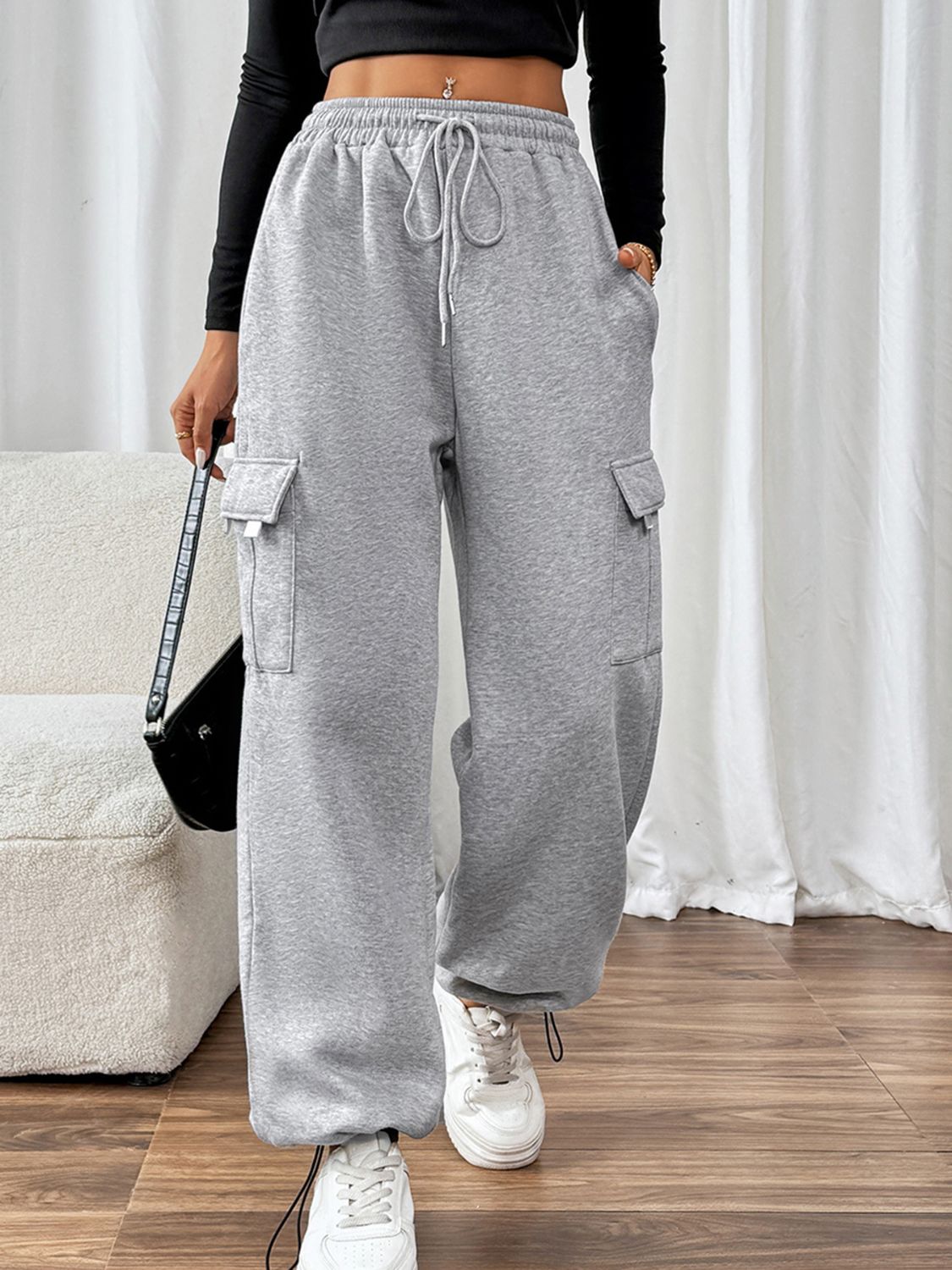 Drawstring Elastic Waist Joggers with Pockets