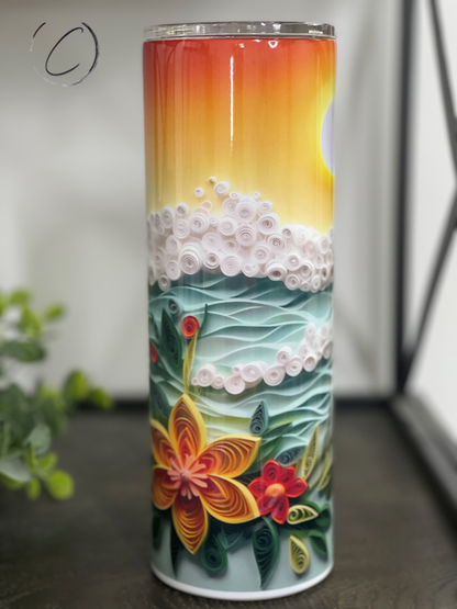 3D Beach Sunrise 20oz Skinny Tumbler