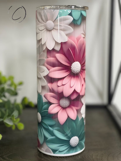 3D Pink & Green Daisy 20oz Skinny Tumbler