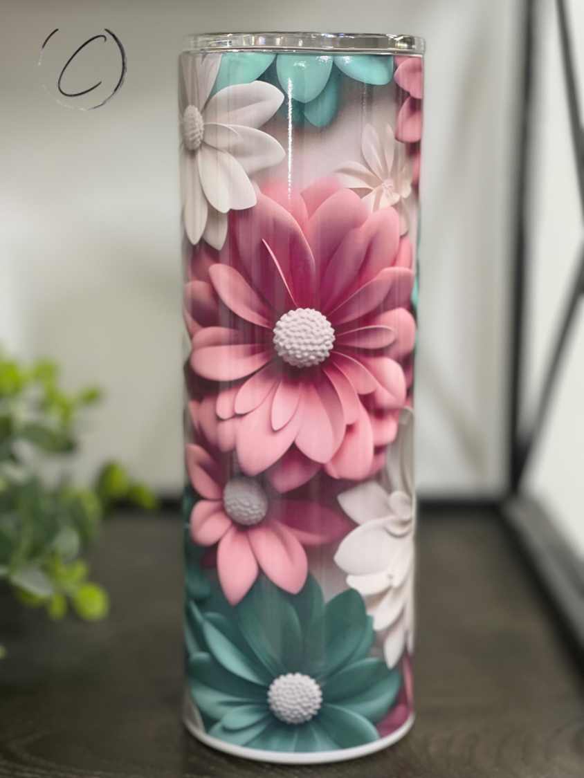 3D Pink & Green Daisy 20oz Skinny Tumbler