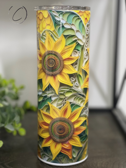 3D Sunflower 20oz Skinny Tumbler