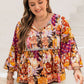 Plus Size Fall Printed Tie Neck Blouse