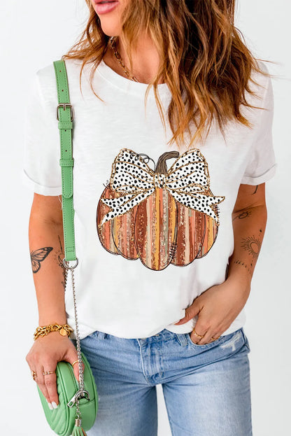 Pumpkin Round Neck Short Sleeve T-Shirt