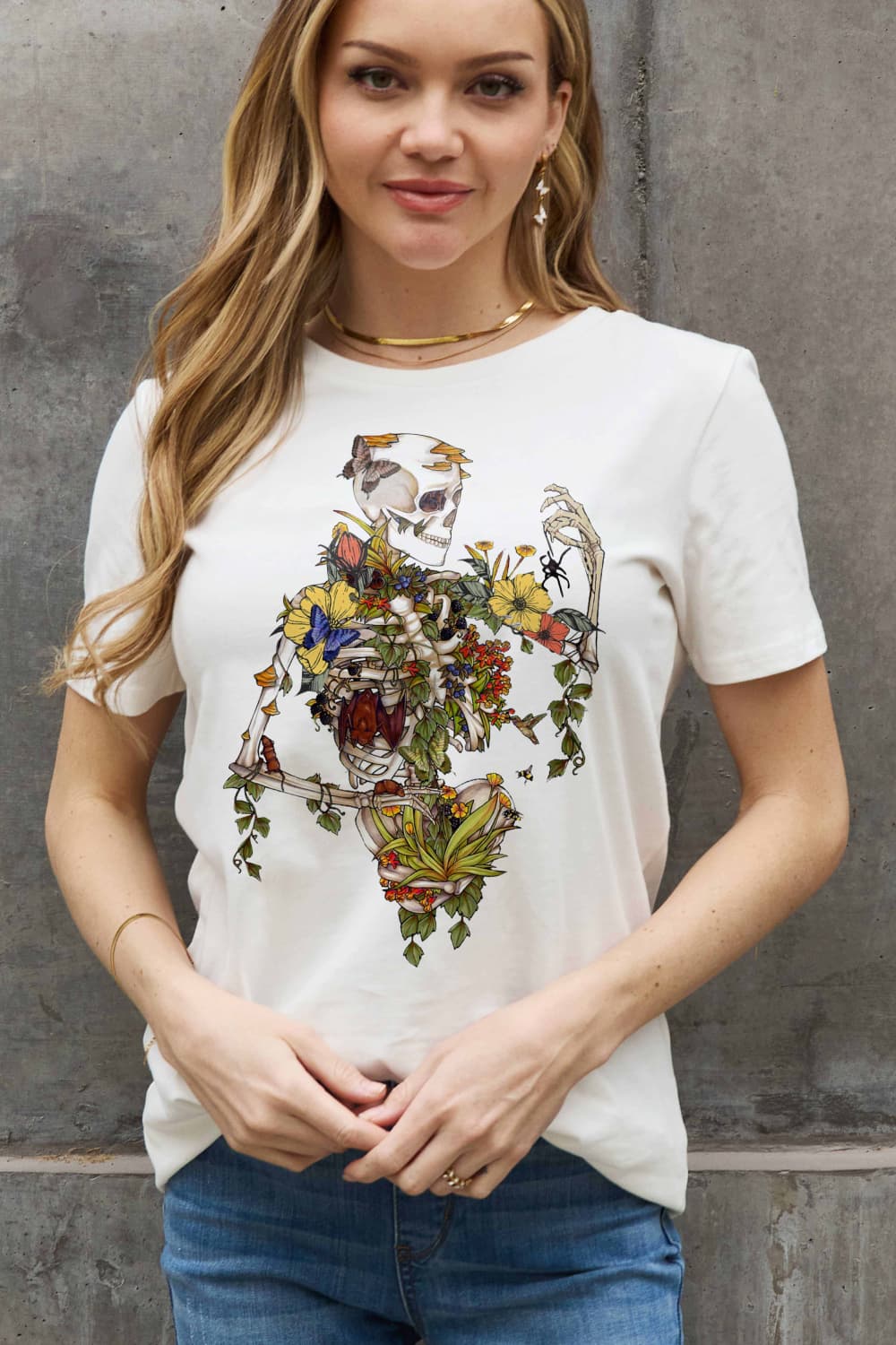 Floral Skeleton Graphic Cotton T-shirt