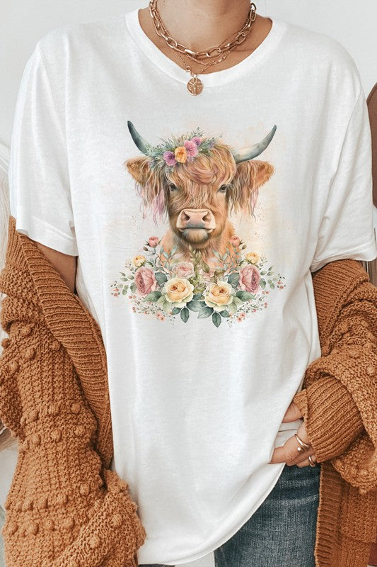 Floral Garden Baby Highland Cow Graphic Tee