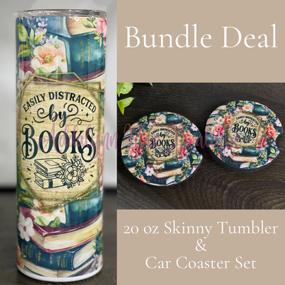 Easily Distracted By Books 20oz Skinny Tumbler