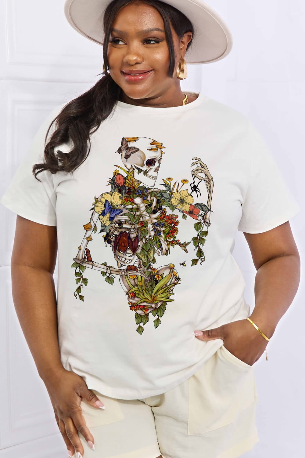 Floral Skeleton Graphic Cotton T-shirt