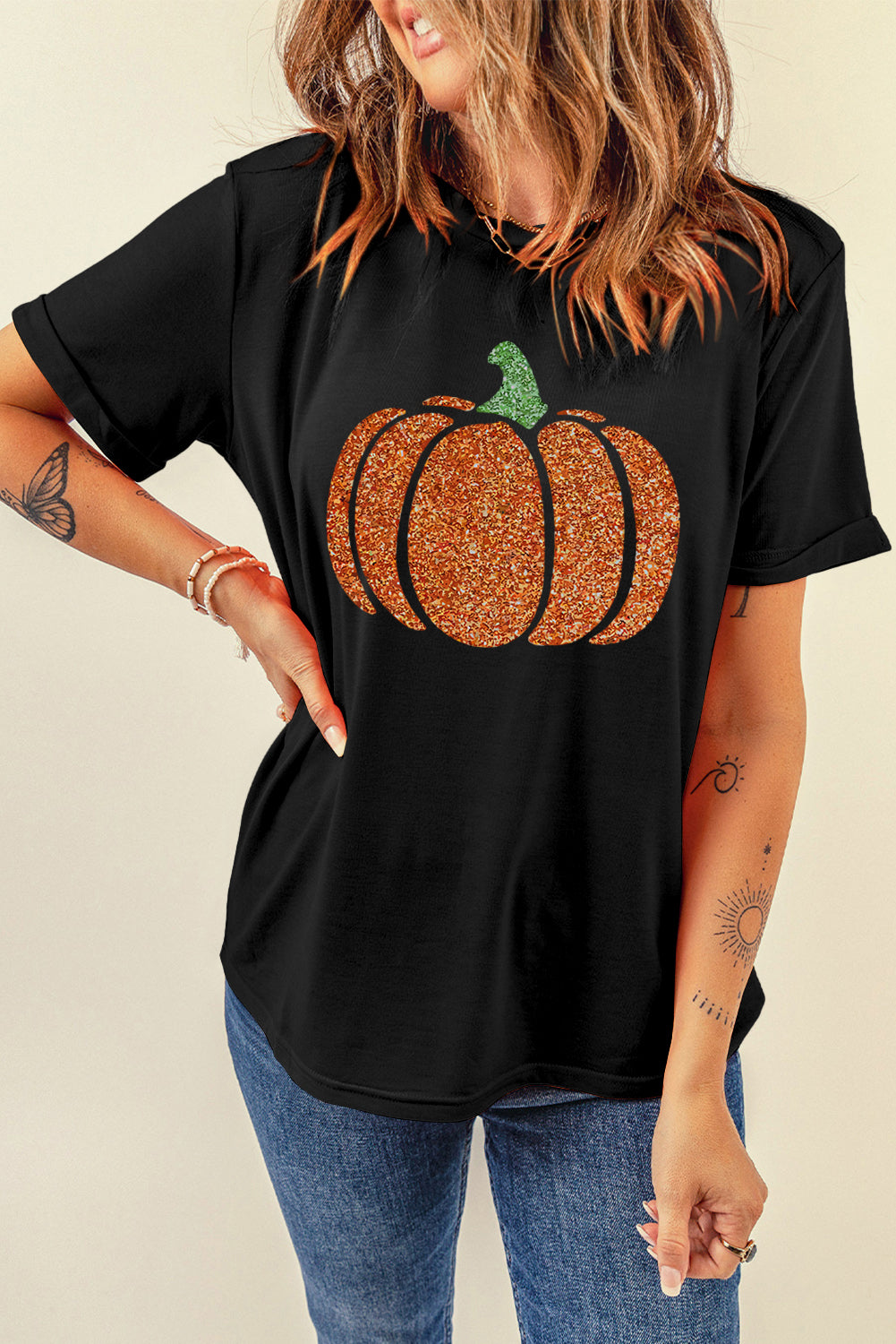 Glitter Pumpkin Short Sleeve T-Shirt