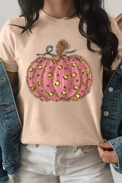 Pink Leopard Pumpkin Short Sleeve T-Shirt