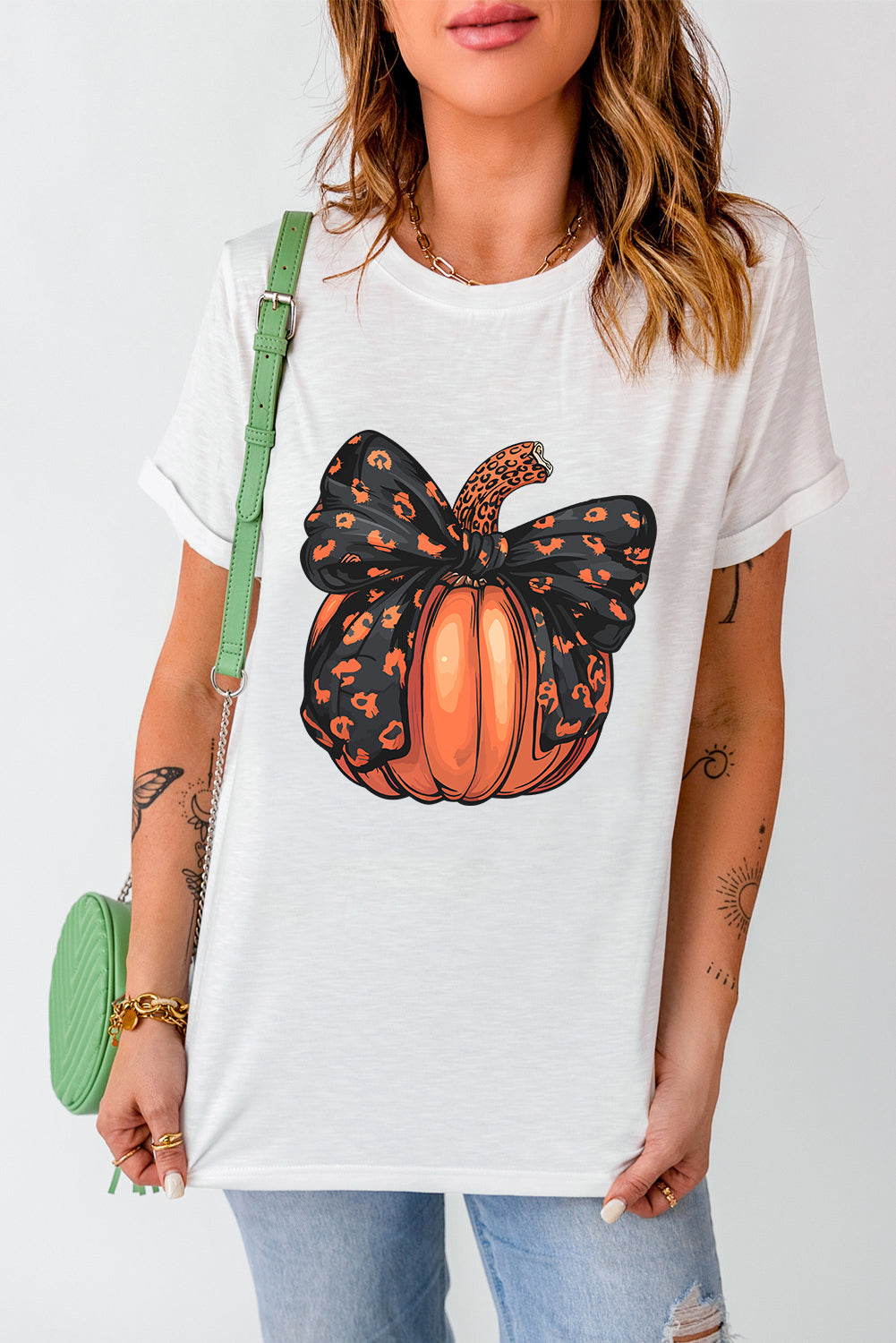 Black and Orange Bow Pumpkin Short Sleeve T-Shirt