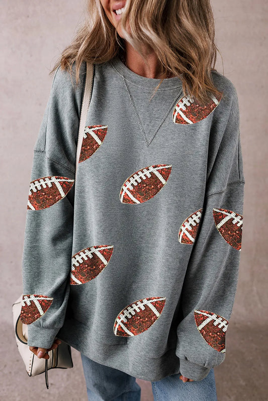 Sequin Football Round Neck Long Sleeve Sweatshirt