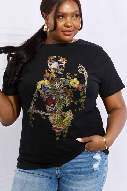 Floral Skeleton Graphic Cotton T-shirt