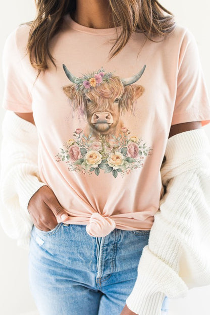 Floral Garden Baby Highland Cow Graphic Tee