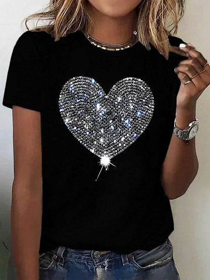 Heart Graphic Round Neck Short Sleeve T-Shirt