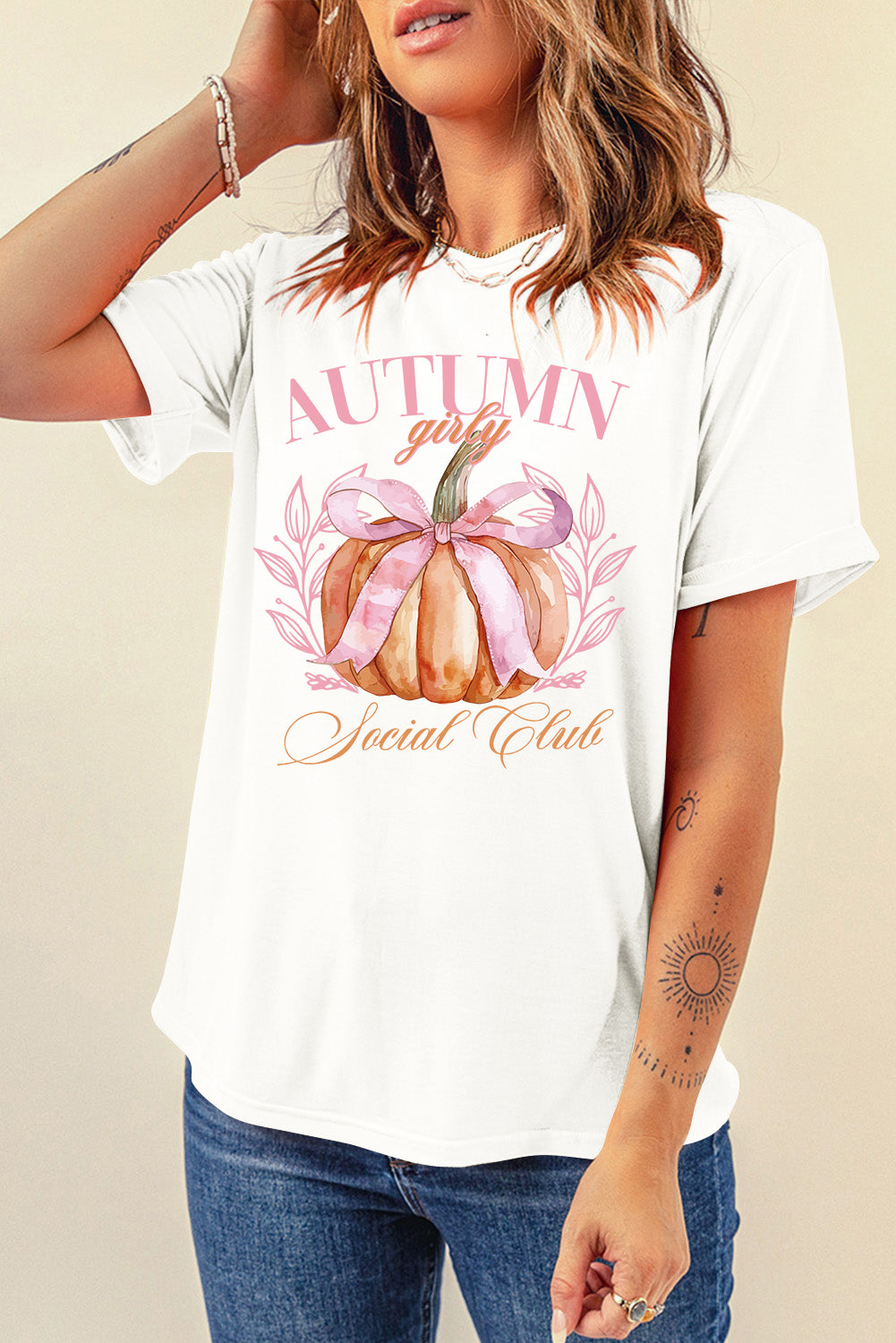 Pink Ribbon Pumpkin Graphic Short Sleeve T-Shirt