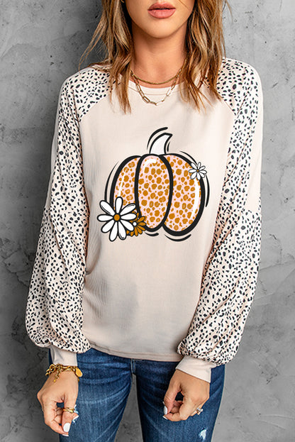 Spotted Pumpkin Graphic Long Sleeve Top