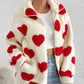 Heart Zip Up Drop Shoulder Furry Jacket