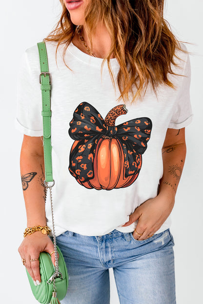 Black and Orange Bow Pumpkin Short Sleeve T-Shirt