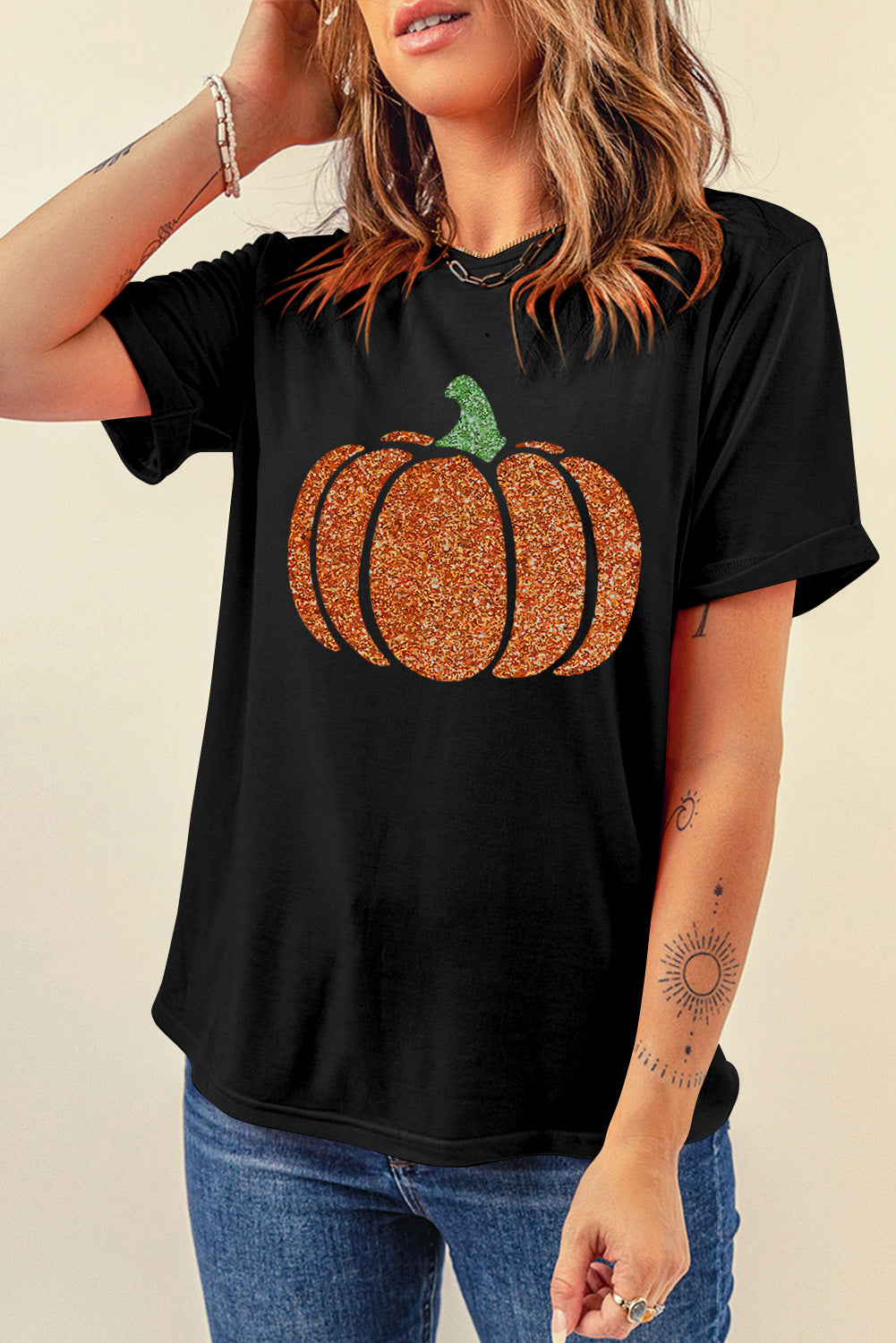 Glitter Pumpkin Short Sleeve T-Shirt