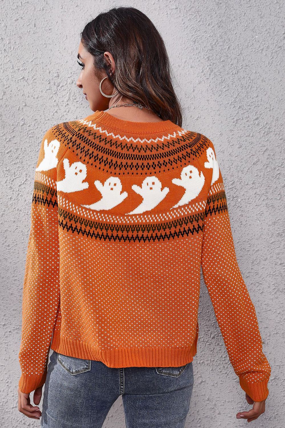 Ghost Pattern Long Sleeve Sweater