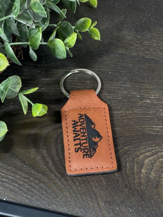 Adventure Awaits Leather Keychain