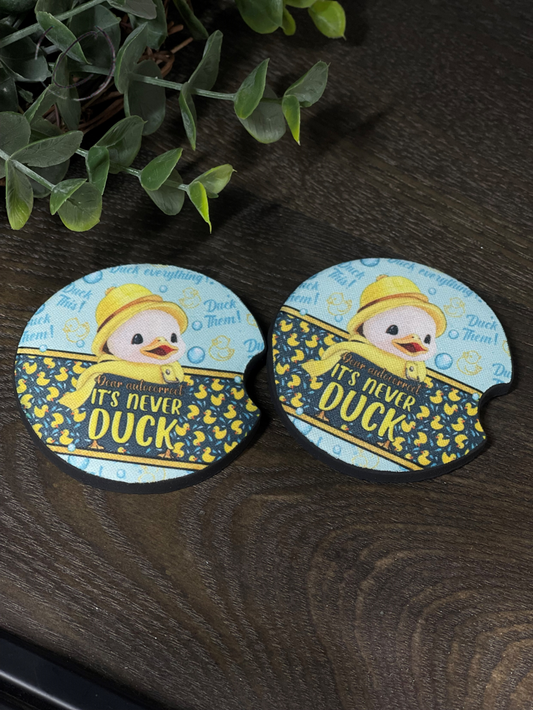 Autocorrect, It's Never Duck Car Coaster Set