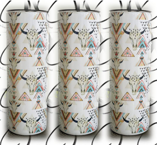 Aztec Bull Skull 20oz Skinny Tumbler