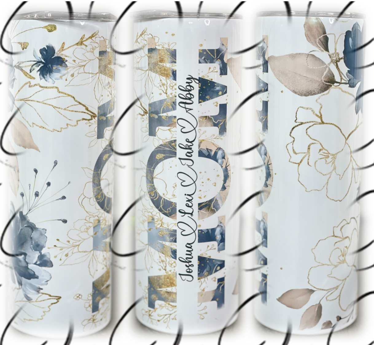 Blue Floral Mom Custom Names 20oz Skinny Tumbler