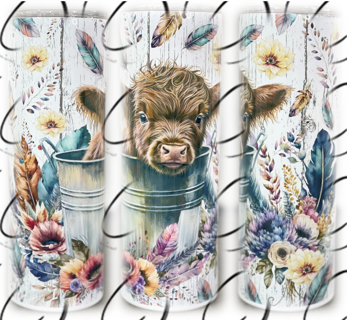 Boho Bucket Highland Cow 20oz Skinny Tumbler