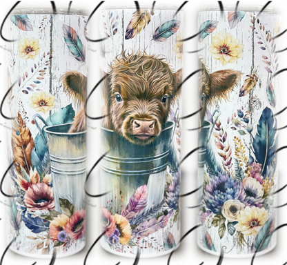 Boho Bucket Highland Cow 20oz Skinny Tumbler