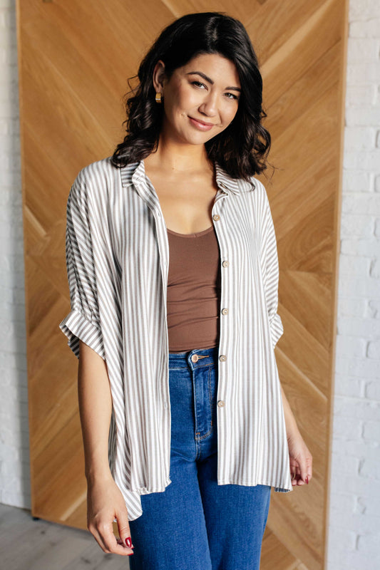 Boxy Striped Button Up in Mocha